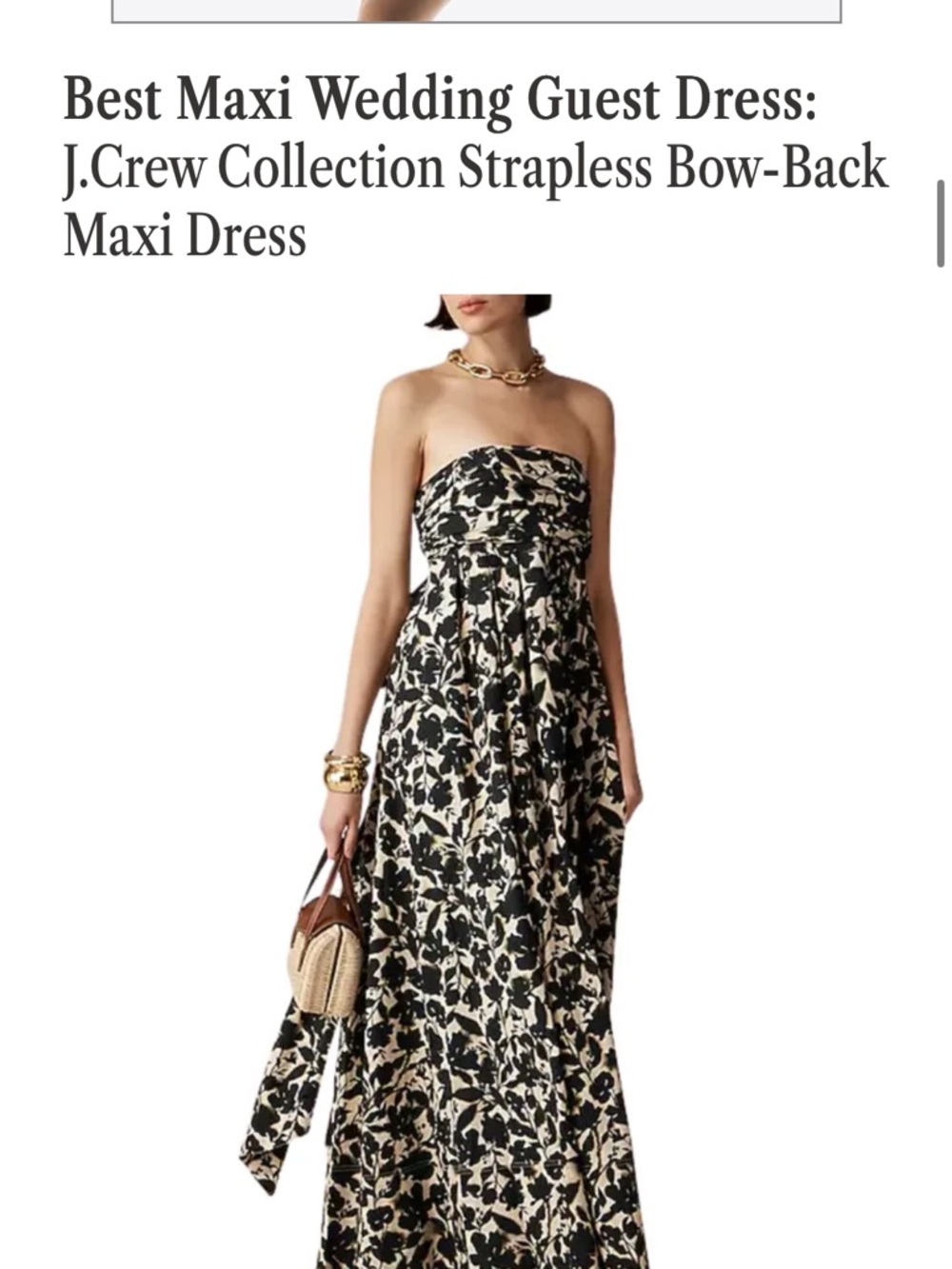 J. Crew Black and Cream Strapless Floral Maxi Dress - Picture 2 of 5